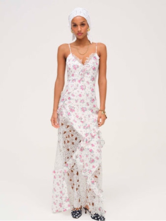 For Love And Lemons Dresses & Skirts - For Love & Lemons Rosalyn Dress - White with Pink Floral Maxi
